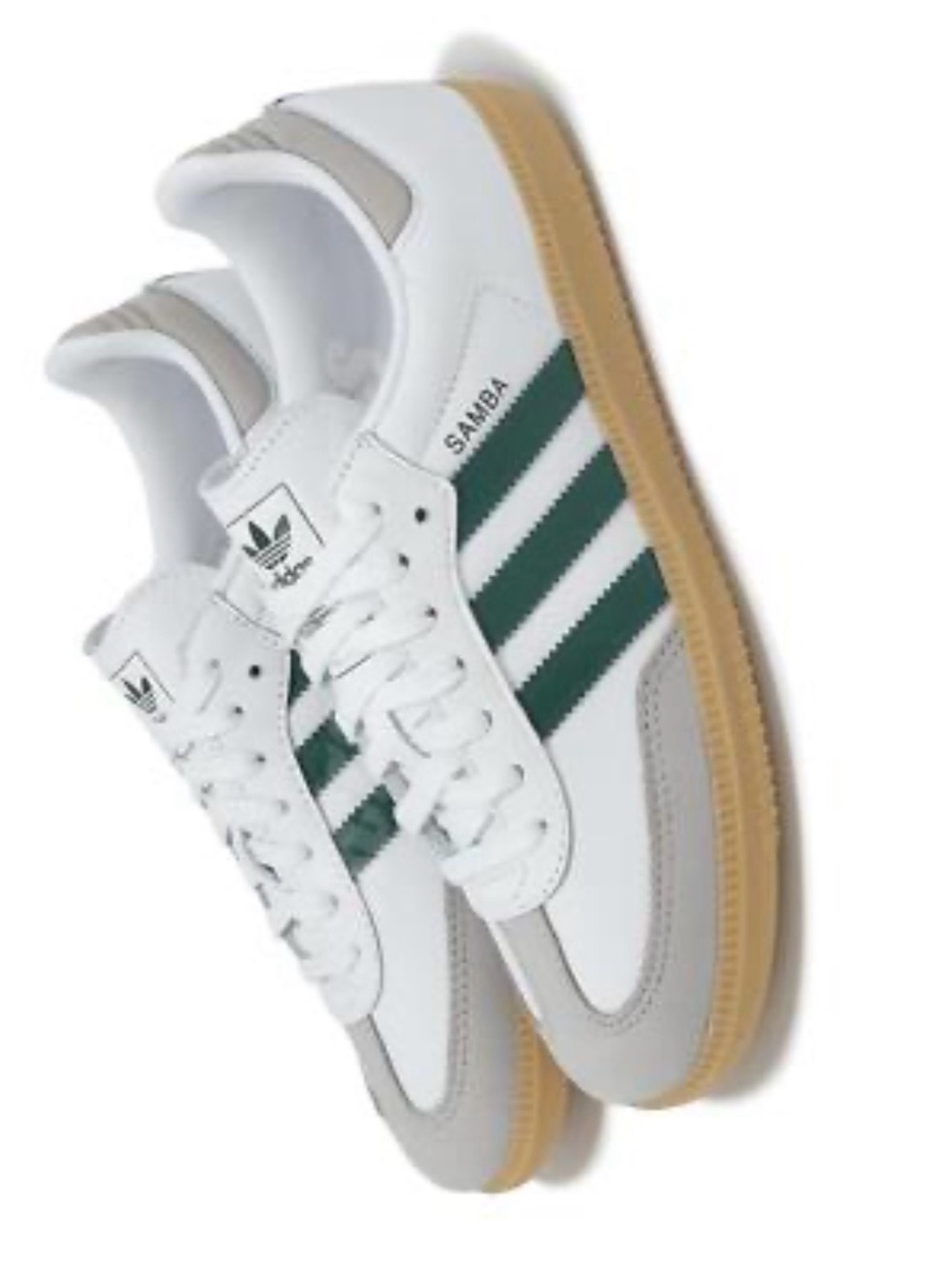 adidas Samba Sneakers - White with Green Stripes and Gum Sole